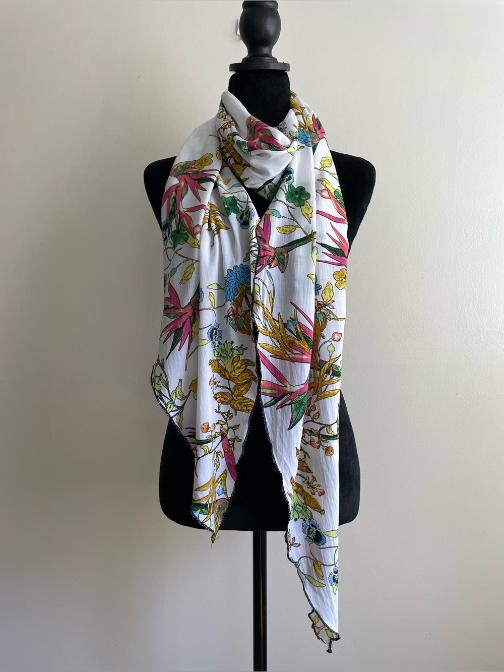JJ Louis Tropical Botanical Diamond Scarf Made in Canada Floral Rayon Wrap